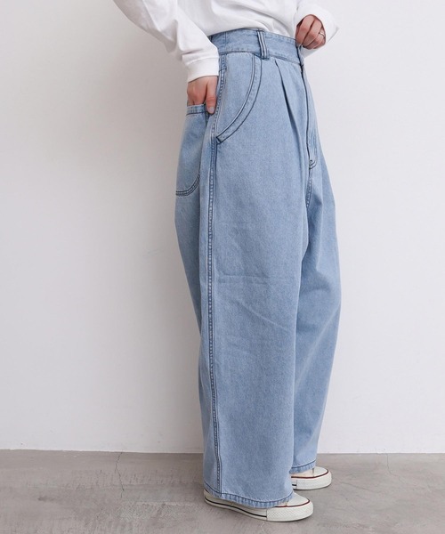 l'atelier du savon（アトリエドサボン）の「ちょいまるデニムパンツ（デニムパンツ・レディース・ネイビー/サックスブルー・FREE）」の8枚目の写真