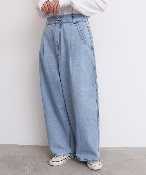 l'atelier du savon（アトリエドサボン）の「ちょいまるデニムパンツ（デニムパンツ・レディース・ネイビー/サックスブルー・FREE）」の16枚目の写真