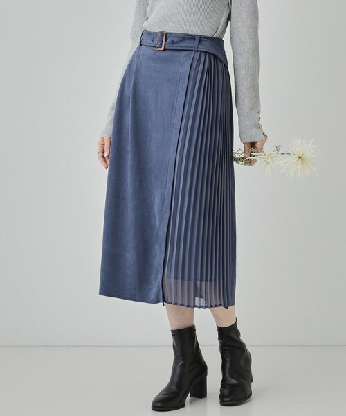 DRESKIP（ドレスキップ）の「【S-LL】共布ベルト付き サイドプリーツ切り替えスカート（スカート・レディース・チャコールグレー/ナチュラル/ブルー・01/02/03/04）」の3枚目の写真