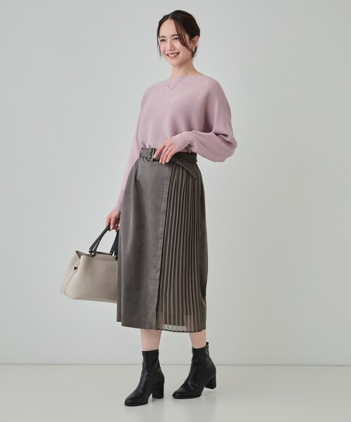 DRESKIP（ドレスキップ）の「【S-LL】共布ベルト付き サイドプリーツ切り替えスカート（スカート・レディース・チャコールグレー/ナチュラル/ブルー・01/02/03/04）」の6枚目の写真