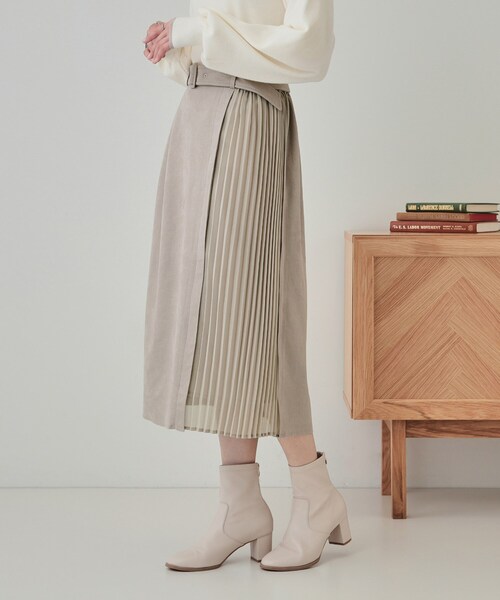 DRESKIP（ドレスキップ）の「【S-LL】共布ベルト付き サイドプリーツ切り替えスカート（スカート・レディース・チャコールグレー/ナチュラル/ブルー・01/02/03/04）」の9枚目の写真