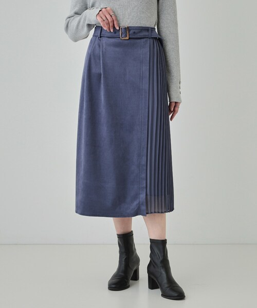 DRESKIP（ドレスキップ）の「【S-LL】共布ベルト付き サイドプリーツ切り替えスカート（スカート・レディース・チャコールグレー/ナチュラル/ブルー・01/02/03/04）」の12枚目の写真