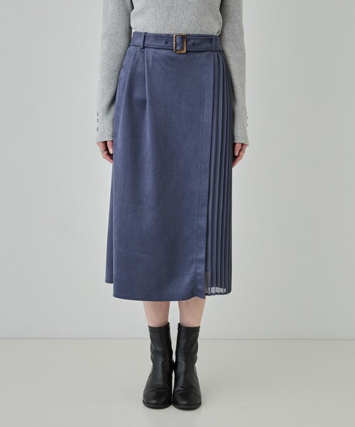 DRESKIP（ドレスキップ）の「【S-LL】共布ベルト付き サイドプリーツ切り替えスカート（スカート・レディース・チャコールグレー/ナチュラル/ブルー・01/02/03/04）」の16枚目の写真