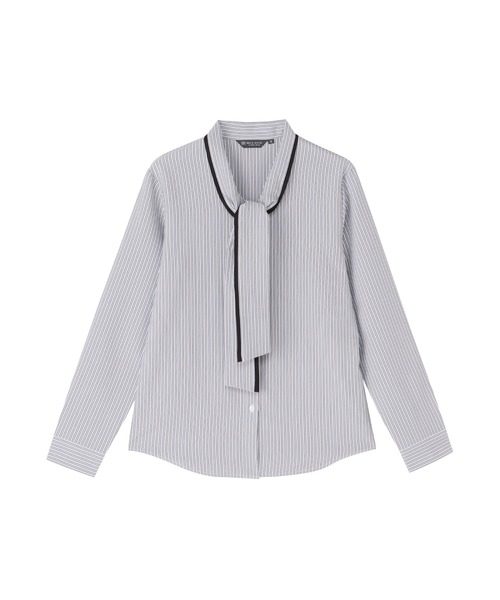 TOKYO SHIRTS（トウキョウシャツ）の「COFREX  配色ボウタイ レディース長袖シャツ（シャツ/ブラウス・レディース・グレー・M/L/LL/XL/S）」の4枚目の写真