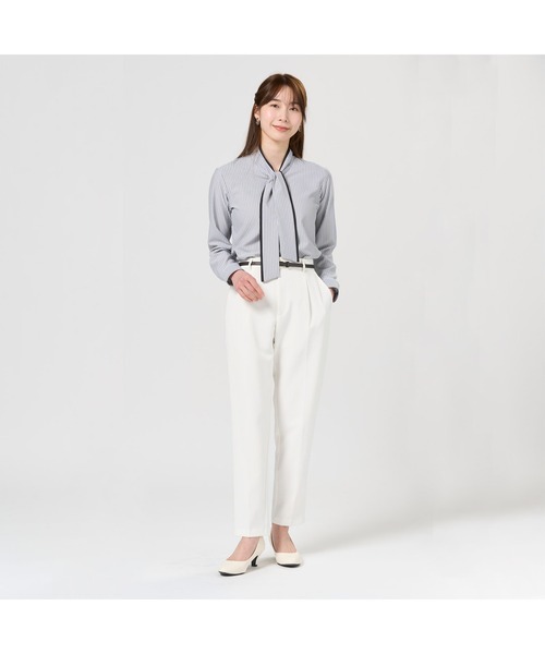 TOKYO SHIRTS（トウキョウシャツ）の「COFREX  配色ボウタイ レディース長袖シャツ（シャツ/ブラウス・レディース・グレー・M/L/LL/XL/S）」の3枚目の写真