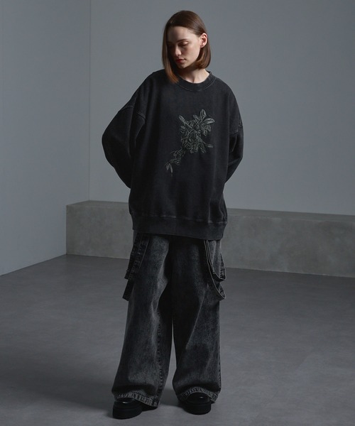cussil(クシル)の「【cussil/クシル】ピグメントスノーウォッシュ加工フラワー刺繍スウェット(スウェット・メンズ・グレー/ブラック/ブラウン/スモークグレー・L/M/S/XS)」の20枚目の写真