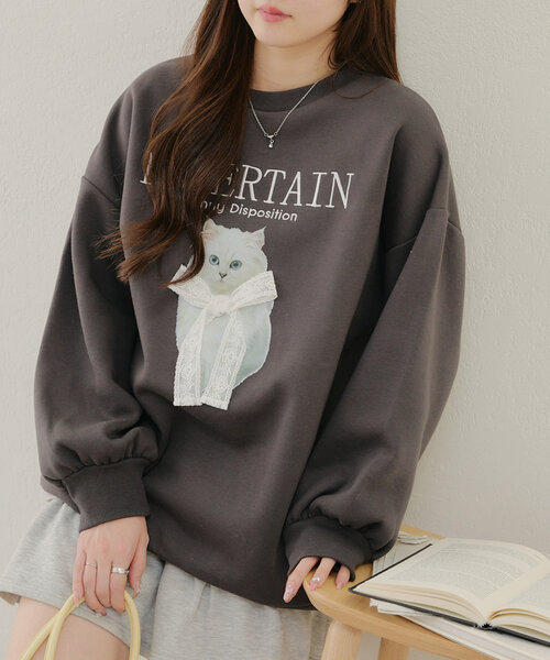 Another Branch olive des olive(アナザーブランチオリーブデオリーブ)の「ネコ×レースリボン裏起毛プルオーバー(スウェット・レディース・サックスブルー/アイボリー/スミクロ・FREE)」の15枚目の写真