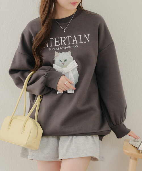 Another Branch olive des olive(アナザーブランチオリーブデオリーブ)の「ネコ×レースリボン裏起毛プルオーバー(スウェット・レディース・サックスブルー/アイボリー/スミクロ・FREE)」の17枚目の写真
