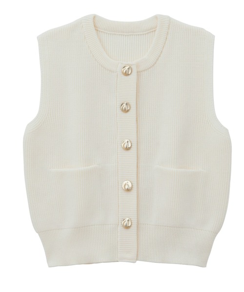 RANAN（ラナン）の「ニュアンスボタンノースリーブニットトップス（ベスト・レディース・ブラック/ホワイト/ブラウン/チャコール・LL/L/M）」の10枚目の写真