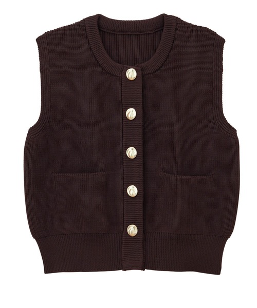 RANAN（ラナン）の「ニュアンスボタンノースリーブニットトップス（ベスト・レディース・ブラック/ホワイト/ブラウン/チャコール・LL/L/M）」の12枚目の写真