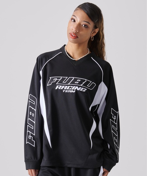 FUBU（ フブ）の「FUBU フブ ブランド ロゴ 刺繍 ワッペン Vネック 長袖 レーシングシャツ ゲームシャツ（Tシャツ/カットソー・メンズ・ホワイト/ブラック・M/L/XL/XXL）」の16枚目の写真