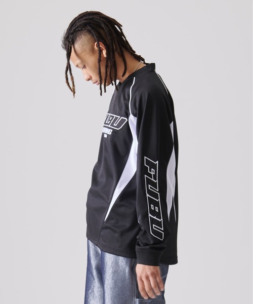 FUBU（ フブ）の「FUBU フブ ブランド ロゴ 刺繍 ワッペン Vネック 長袖 レーシングシャツ ゲームシャツ（Tシャツ/カットソー・メンズ・ホワイト/ブラック・M/L/XL/XXL）」の11枚目の写真