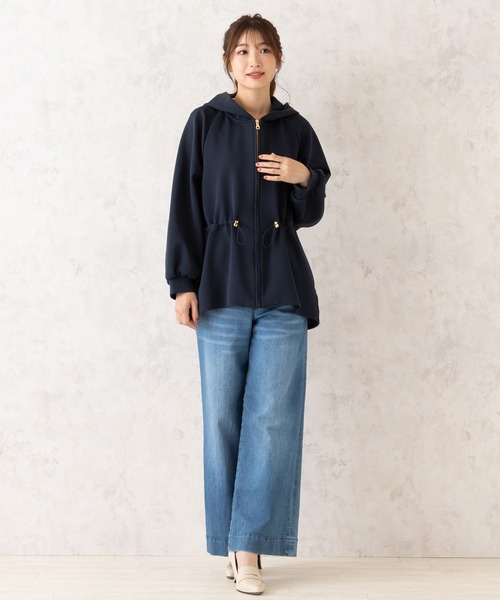 美品 ローズティアラ 大きいサイズ42 洗えるチュールリボンジップアップパーカー 22fabric】アニマルプリント／パーカー