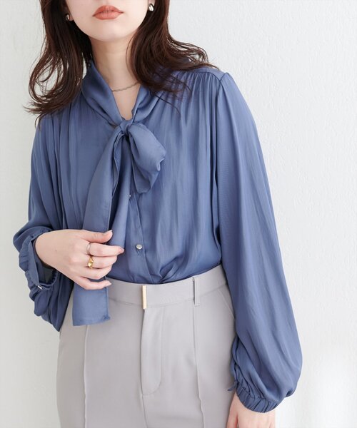 natural couture（ナチュラルクチュール）の「osonoとろみサテンボータイブラウス（シャツ/ブラウス・レディース・その他1/イエロー/モカ/ブルー/オフホワイト・FREE）」の16枚目の写真