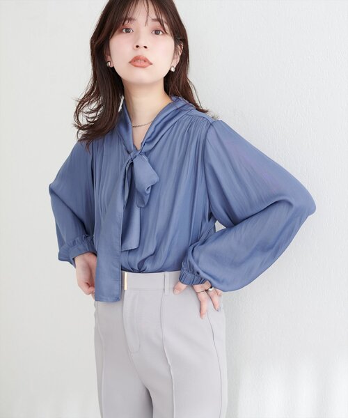 natural couture（ナチュラルクチュール）の「osonoとろみサテンボータイブラウス（シャツ/ブラウス・レディース・その他1/イエロー/モカ/ブルー/オフホワイト・FREE）」の18枚目の写真