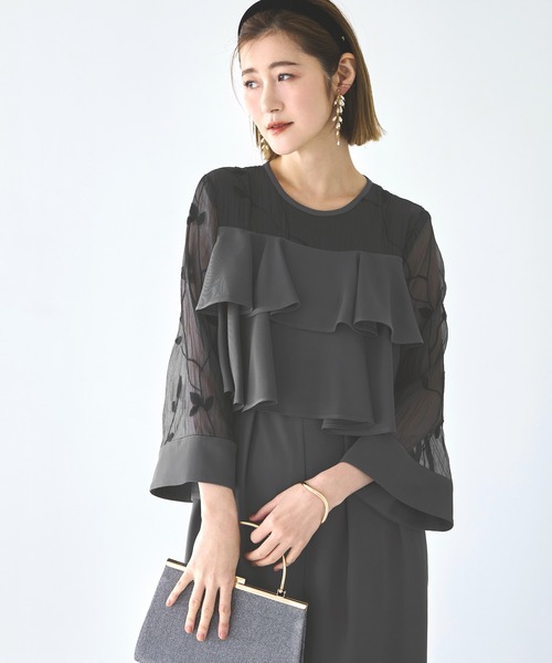 ★新品★ LE’RURE パンツドレス　結婚式　パーティー　2次会　ブラックM オケージョンドレス 結婚式 ｜ シアー エンブロイダリースリーブ