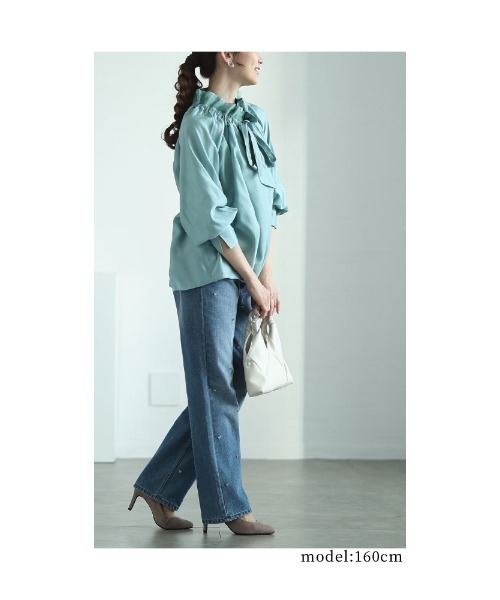 Sawa a la mode（サワアラモード）の「フリル襟ボウタイギャザーブラウス（シャツ/ブラウス・レディース・ネイビー/ホワイト/ライトグリーン・FREE）」の8枚目の写真