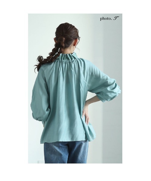 Sawa a la mode（サワアラモード）の「フリル襟ボウタイギャザーブラウス（シャツ/ブラウス・レディース・ネイビー/ホワイト/ライトグリーン・FREE）」の9枚目の写真