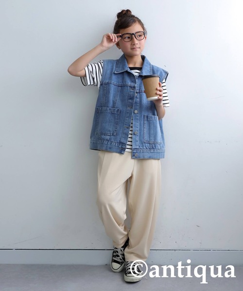 antiqua（アンティカ）の「テーパードパンツ（その他パンツ・キッズ・レッド/ライム/ダークグリーン/ブラウン系その他/ブラック/アイボリー・160/150/140）」の2枚目の写真