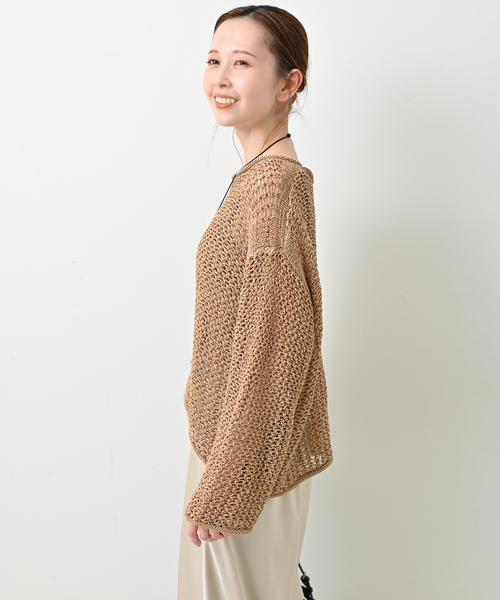 【SLOBE IENA】LOGAN＊別注メッシュプルオーバー セール】メッシュ 2WAY プルオーバー ニット -ウォッシャブル