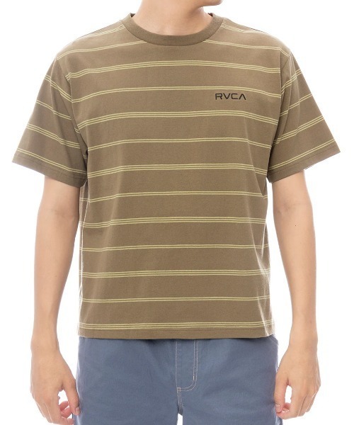 RVCA(ルーカ)の「RVCA メンズ SWEEP RVCA SS Tシャツ 【2025年春夏モデル】/ルーカロゴワンポイントボーダー柄半袖Tシャツ(Tシャツ/カットソー・メンズ・グリーン系その他/ブラウン系その他/ブラック・X-LARGE/LARGE/MEDIUM/SMALL)」の2枚目の写真