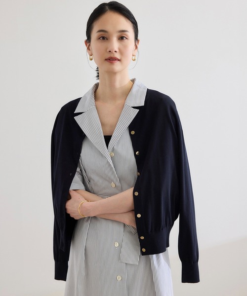 ROPE'（ロペ）の「【洗える】オーガニックコットンハイゲージカーディガン（カーディガン/ボレロ・レディース・ターコイズブルー/ネイビー/ホワイト・FREE）」の2枚目の写真