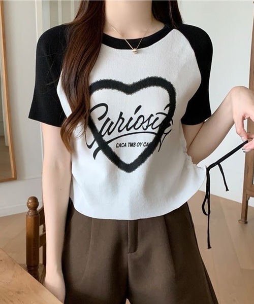 Lace Ladies(レースレディース)の「配色 ロゴプリント シャーリング ラグラン 半袖 Tシャツ(Tシャツ/カットソー・レディース・ブラック/グレー/ホワイト・FREE)」の2枚目の写真