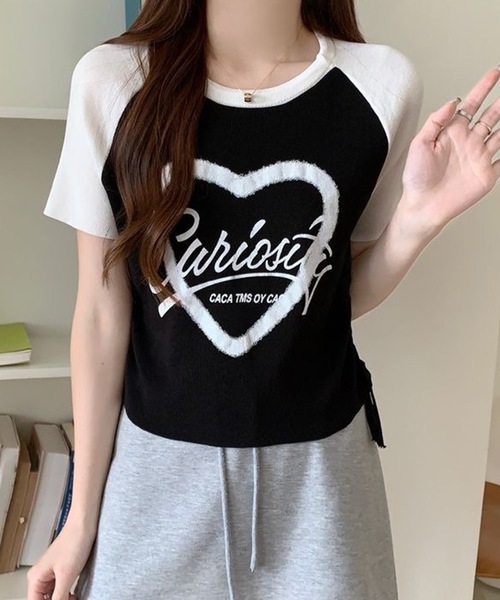 Lace Ladies(レースレディース)の「配色 ロゴプリント シャーリング ラグラン 半袖 Tシャツ(Tシャツ/カットソー・レディース・ブラック/グレー/ホワイト・FREE)」の1枚目の写真