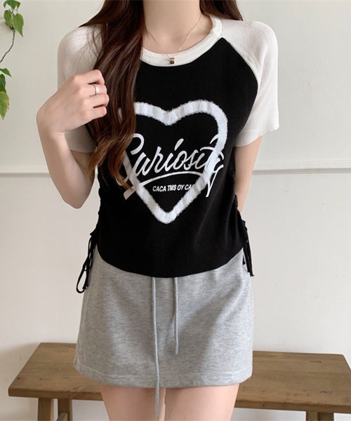 Lace Ladies(レースレディース)の「配色 ロゴプリント シャーリング ラグラン 半袖 Tシャツ(Tシャツ/カットソー・レディース・ブラック/グレー/ホワイト・FREE)」の7枚目の写真