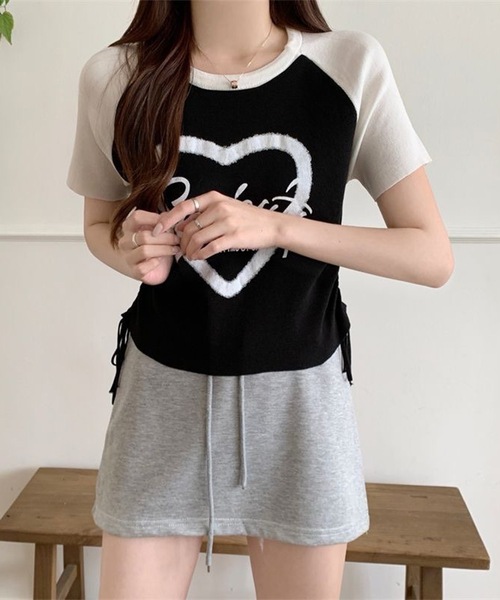 Lace Ladies(レースレディース)の「配色 ロゴプリント シャーリング ラグラン 半袖 Tシャツ(Tシャツ/カットソー・レディース・ブラック/グレー/ホワイト・FREE)」の8枚目の写真