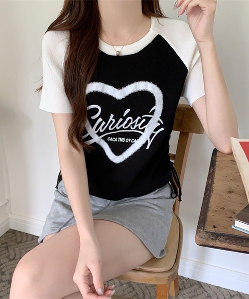 Lace Ladies(レースレディース)の「配色 ロゴプリント シャーリング ラグラン 半袖 Tシャツ(Tシャツ/カットソー・レディース・ブラック/グレー/ホワイト・FREE)」の9枚目の写真