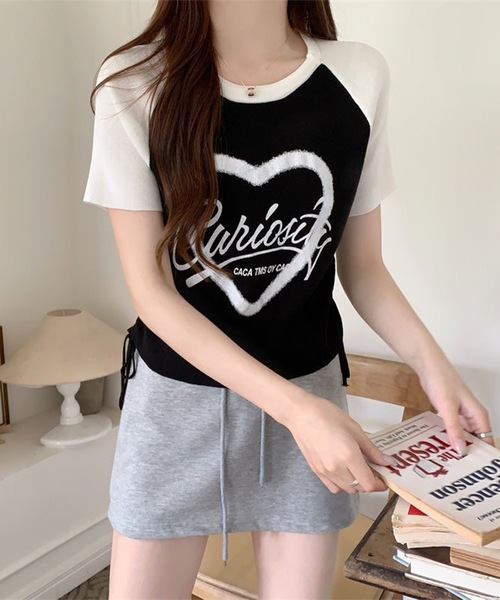 Lace Ladies(レースレディース)の「配色 ロゴプリント シャーリング ラグラン 半袖 Tシャツ(Tシャツ/カットソー・レディース・ブラック/グレー/ホワイト・FREE)」の10枚目の写真