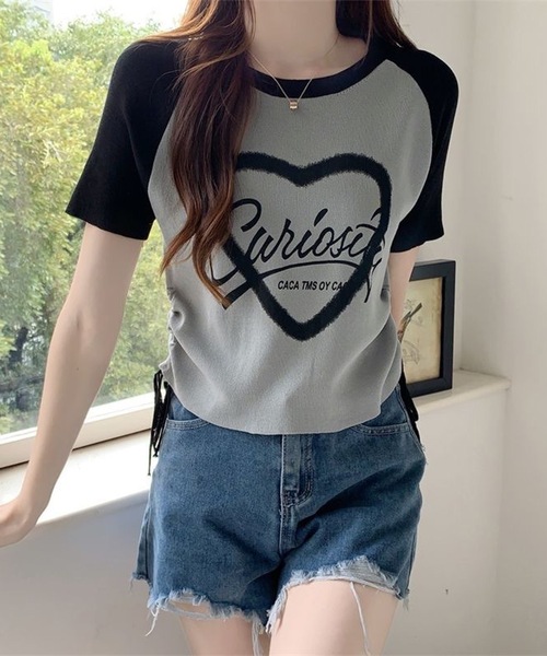 Lace Ladies(レースレディース)の「配色 ロゴプリント シャーリング ラグラン 半袖 Tシャツ(Tシャツ/カットソー・レディース・ブラック/グレー/ホワイト・FREE)」の13枚目の写真