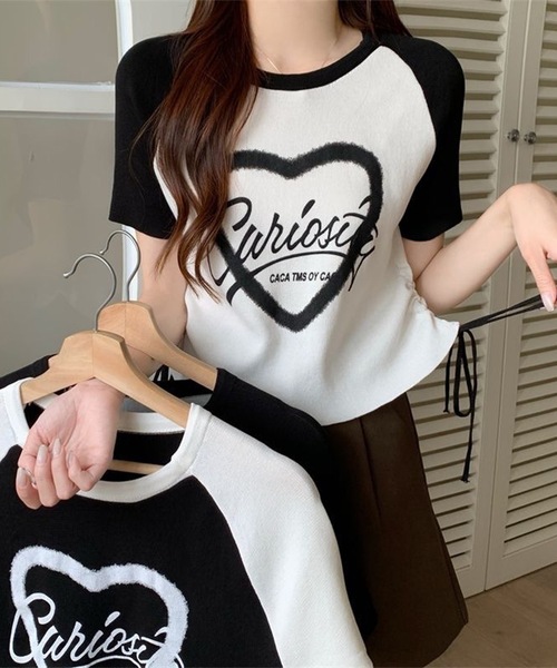 Lace Ladies(レースレディース)の「配色 ロゴプリント シャーリング ラグラン 半袖 Tシャツ(Tシャツ/カットソー・レディース・ブラック/グレー/ホワイト・FREE)」の18枚目の写真