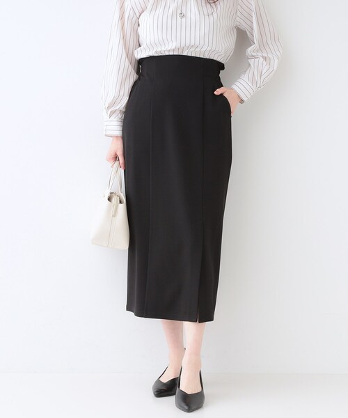 DRESKIP（ドレスキップ）の「【洗える】洗濯後しわになりにくい カットジョーゼット ナロースカート（スカート・レディース・ナチュラル/ブラック/チャコールグレー/ワインレッド/イエロー系その他・02/04/03/01）」の2枚目の写真