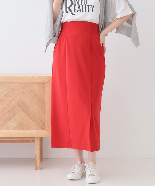 DRESKIP（ドレスキップ）の「【洗える】洗濯後しわになりにくい カットジョーゼット ナロースカート（スカート・レディース・ナチュラル/ブラック/チャコールグレー/ワインレッド/イエロー系その他・02/04/03/01）」の5枚目の写真