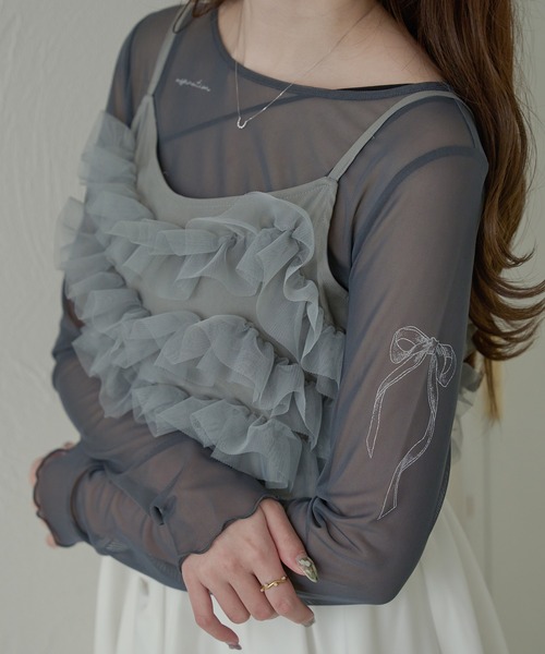 Ambre Neige(アンブルネージュ)の「sheer tattoo tulle tops / シアータトゥーチュールトップス(Tシャツ/カットソー・レディース・チャコールグレー/ライトグレー/ライトピンク/アイボリー・FREE)」の3枚目の写真