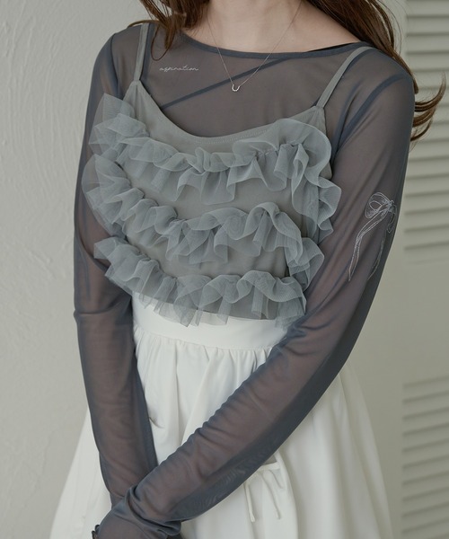 Ambre Neige(アンブルネージュ)の「sheer tattoo tulle tops / シアータトゥーチュールトップス(Tシャツ/カットソー・レディース・チャコールグレー/ライトグレー/ライトピンク/アイボリー・FREE)」の19枚目の写真