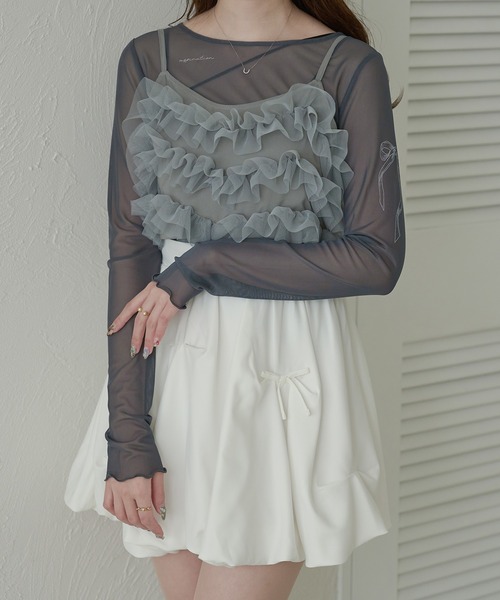 Ambre Neige(アンブルネージュ)の「sheer tattoo tulle tops / シアータトゥーチュールトップス(Tシャツ/カットソー・レディース・チャコールグレー/ライトグレー/ライトピンク/アイボリー・FREE)」の21枚目の写真