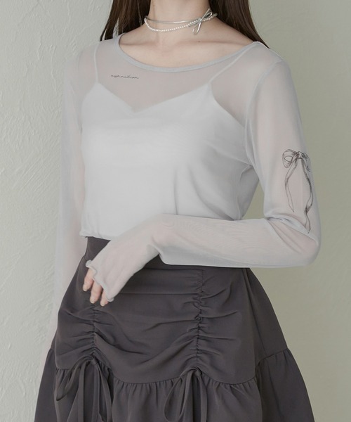 Ambre Neige(アンブルネージュ)の「sheer tattoo tulle tops / シアータトゥーチュールトップス(Tシャツ/カットソー・レディース・チャコールグレー/ライトグレー/ライトピンク/アイボリー・FREE)」の12枚目の写真