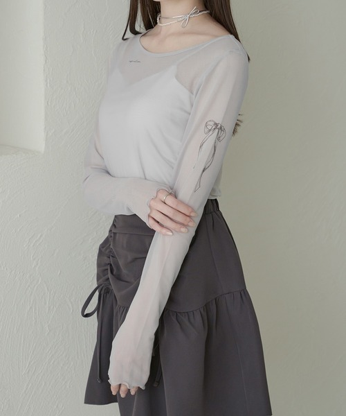 Ambre Neige(アンブルネージュ)の「sheer tattoo tulle tops / シアータトゥーチュールトップス(Tシャツ/カットソー・レディース・チャコールグレー/ライトグレー/ライトピンク/アイボリー・FREE)」の13枚目の写真