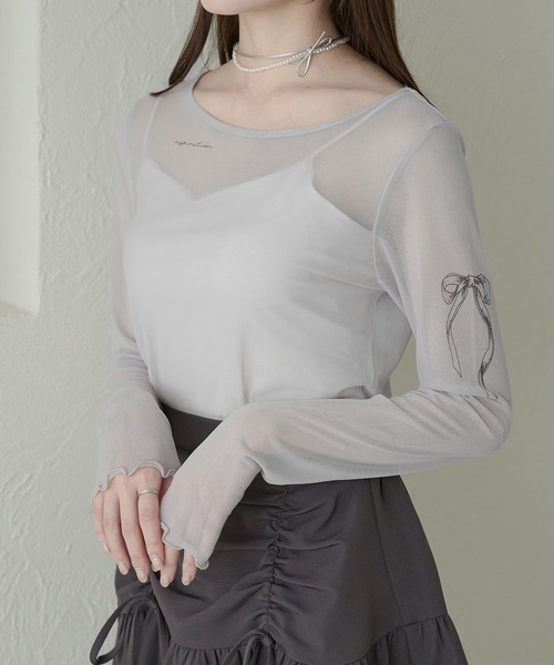 Ambre Neige(アンブルネージュ)の「sheer tattoo tulle tops / シアータトゥーチュールトップス(Tシャツ/カットソー・レディース・チャコールグレー/ライトグレー/ライトピンク/アイボリー・FREE)」の14枚目の写真