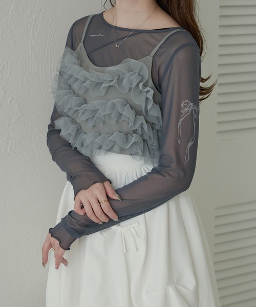 Ambre Neige(アンブルネージュ)の「sheer tattoo tulle tops / シアータトゥーチュールトップス(Tシャツ/カットソー・レディース・チャコールグレー/ライトグレー/ライトピンク/アイボリー・FREE)」の20枚目の写真