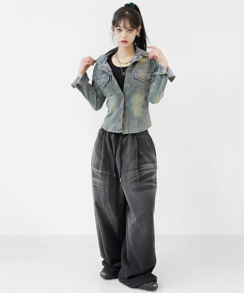 minsobi(ミンソビ)の「ヴィンテージウォッシュデニムジャケット スリムシルエット デニムシャツジャケット(デニムジャケット・レディース・ブルー・FREE)」の2枚目の写真
