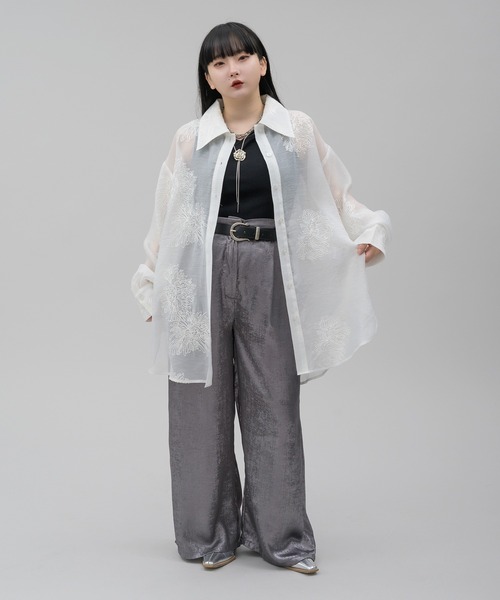モﾁｬﾝコラボ】フラワーチェーン刺繍シアーシャツ（シャツ