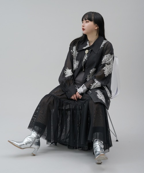 ブラウス シャツ 「モチャンコラボ」フラワーチェーン刺繍シアーシャツ レディース Ellno de Mavie ブラウス シャツ 「モチャンコラボ」フラワー