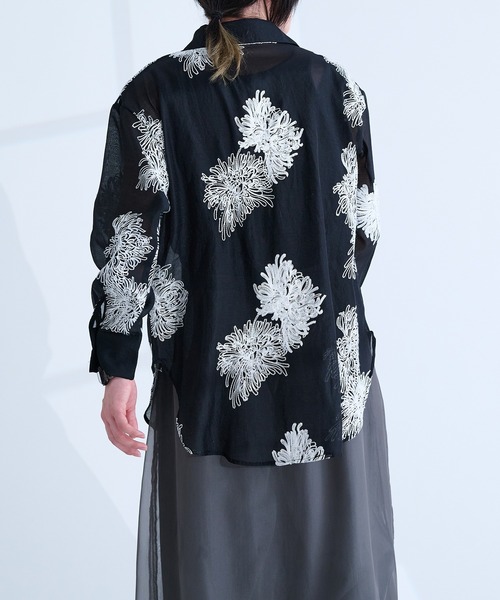 ブラウス シャツ 「モチャンコラボ」フラワーチェーン刺繍シアーシャツ レディース Ellno de Mavie ブラウス シャツ 「モチャンコラボ」フラワー