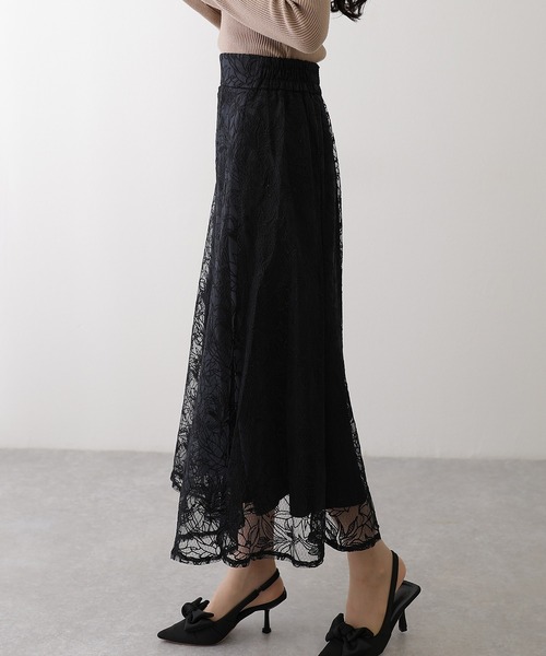 Lace Ladies(レースレディース)の「フラワー 刺繍 チュール フレア ロング スカート(スカート・レディース・ネイビー/グレー/グレイッシュベージュ/ブラック・FREE/S)」の6枚目の写真