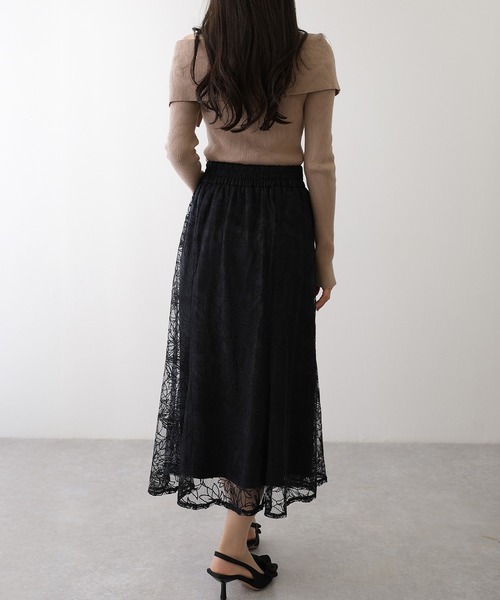 Lace Ladies(レースレディース)の「フラワー 刺繍 チュール フレア ロング スカート(スカート・レディース・ネイビー/グレー/グレイッシュベージュ/ブラック・FREE/S)」の7枚目の写真