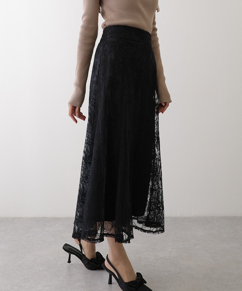 Lace Ladies(レースレディース)の「フラワー 刺繍 チュール フレア ロング スカート(スカート・レディース・ネイビー/グレー/グレイッシュベージュ/ブラック・FREE/S)」の8枚目の写真